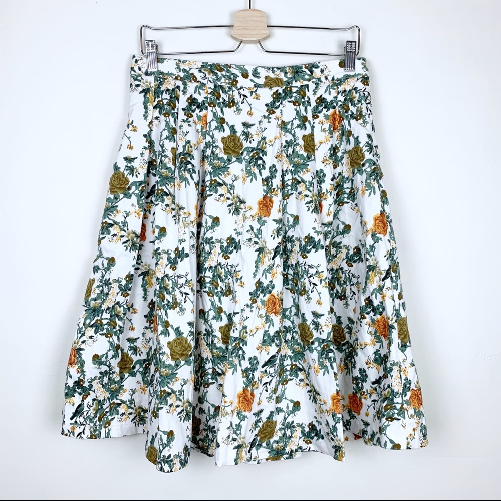Pink Martini Floral Bird Print A Line Skirt NWT